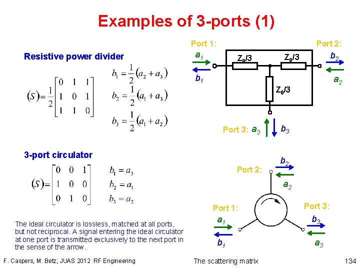 Examples of 3 -ports (1) Port 2: Port 1: Resistive power divider a 1