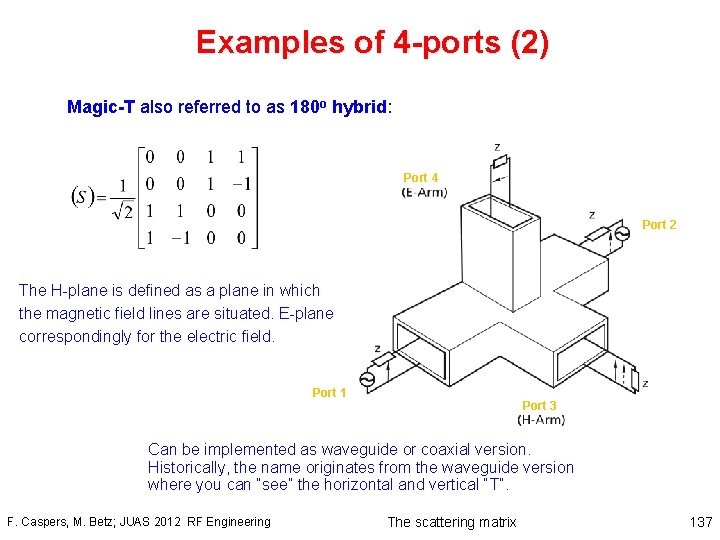 Examples of 4 -ports (2) Magic-T also referred to as 180 o hybrid: Port