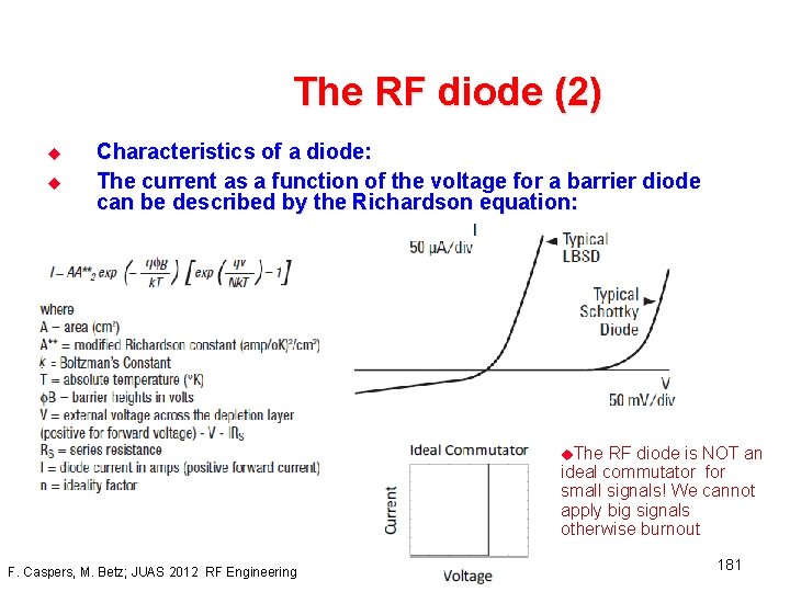 The RF diode (2) u u Characteristics of a diode: The current as a