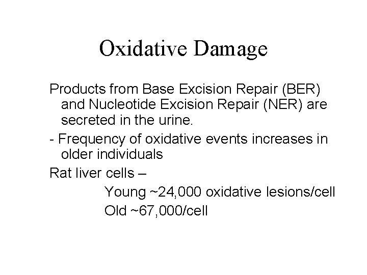 Oxidative Damage Products from Base Excision Repair (BER) and Nucleotide Excision Repair (NER) are