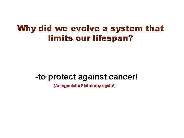 Why did we evolve a system that limits our lifespan? -to protect against cancer!