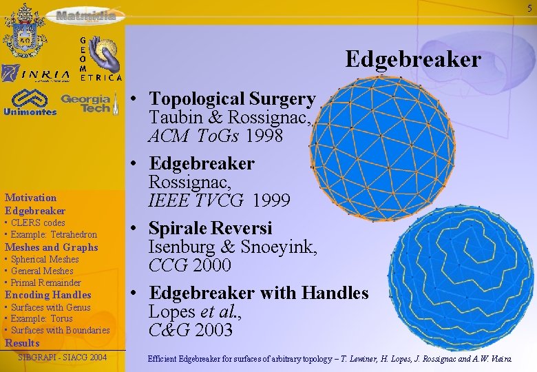 5 Edgebreaker Motivation Edgebreaker • CLERS codes • Example: Tetrahedron Meshes and Graphs •