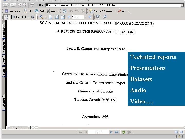  • Screen shots of a – Technical report or a Working papers kmdi