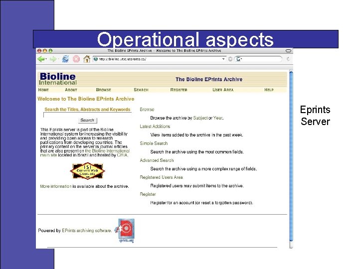 Operational aspects Eprints Server 