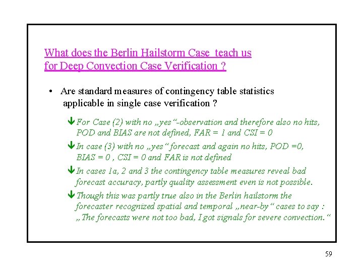 What does the Berlin Hailstorm Case teach us for Deep Convection Case Verification ?