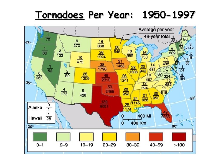Tornadoes Per Year: 1950 -1997 