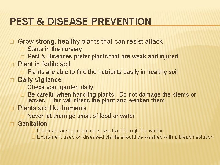 PEST & DISEASE PREVENTION � Grow strong, healthy plants that can resist attack �