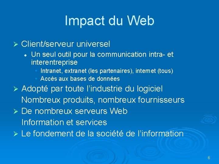 Impact du Web Ø Client/serveur universel l Un seul outil pour la communication intra- Impact du Web Ø Client/serveur universel l Un seul outil pour la communication intra-
