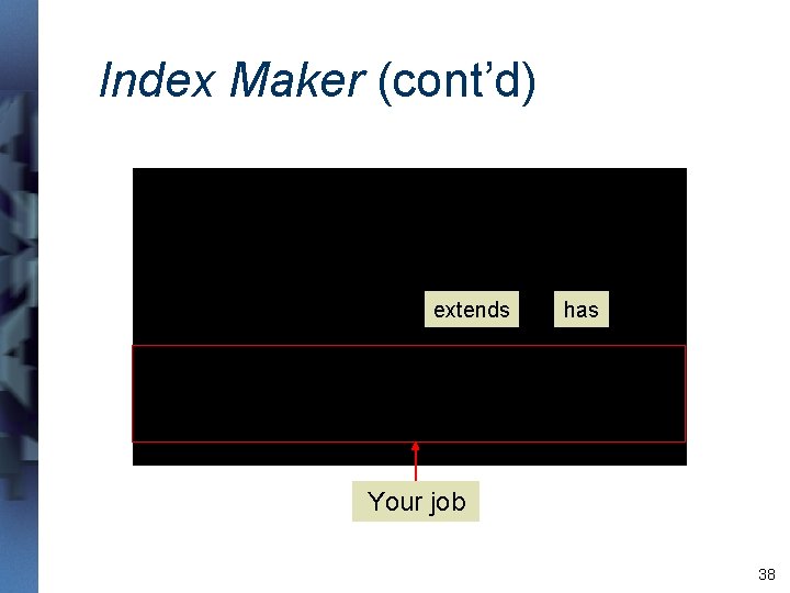 Index Maker (cont’d) extends has Your job 38 Index Maker (cont’d) extends has Your job 38