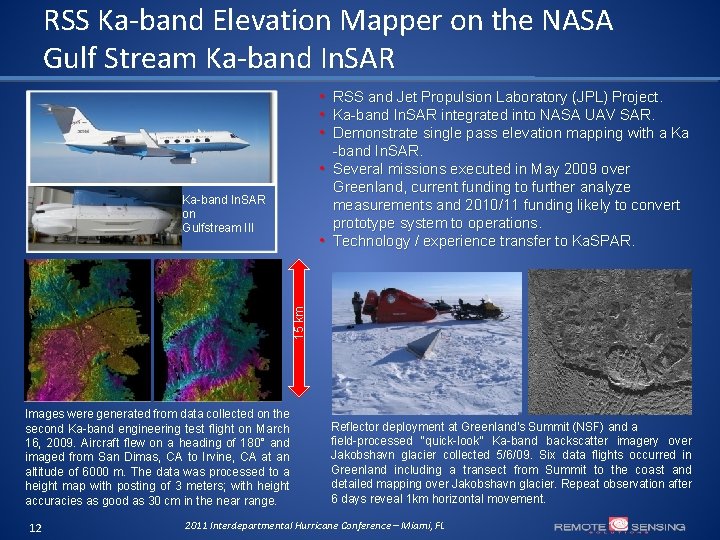 RSS Ka-band Elevation Mapper on the NASA Gulf Stream Ka-band In. SAR • RSS