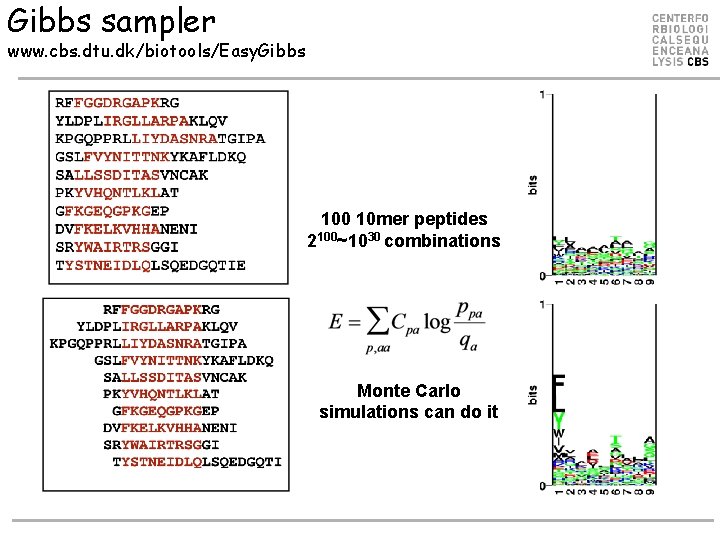 Gibbs sampler www. cbs. dtu. dk/biotools/Easy. Gibbs 100 10 mer peptides 2100~1030 combinations Monte Gibbs sampler www. cbs. dtu. dk/biotools/Easy. Gibbs 100 10 mer peptides 2100~1030 combinations Monte