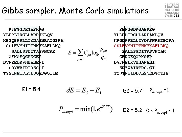 Gibbs sampler. Monte Carlo simulations RFFGGDRGAPKRG YLDPLIRGLLARPAKLQV KPGQPPRLLIYDASNRATGIPA GSLFVYNITTNKYKAFLDKQ SALLSSDITASVNCAK GFKGEQGPKGEP DVFKELKVHHANENI SRYWAIRTRSGGI TYSTNEIDLQLSQEDGQTIE Gibbs sampler. Monte Carlo simulations RFFGGDRGAPKRG YLDPLIRGLLARPAKLQV KPGQPPRLLIYDASNRATGIPA GSLFVYNITTNKYKAFLDKQ SALLSSDITASVNCAK GFKGEQGPKGEP DVFKELKVHHANENI SRYWAIRTRSGGI TYSTNEIDLQLSQEDGQTIE