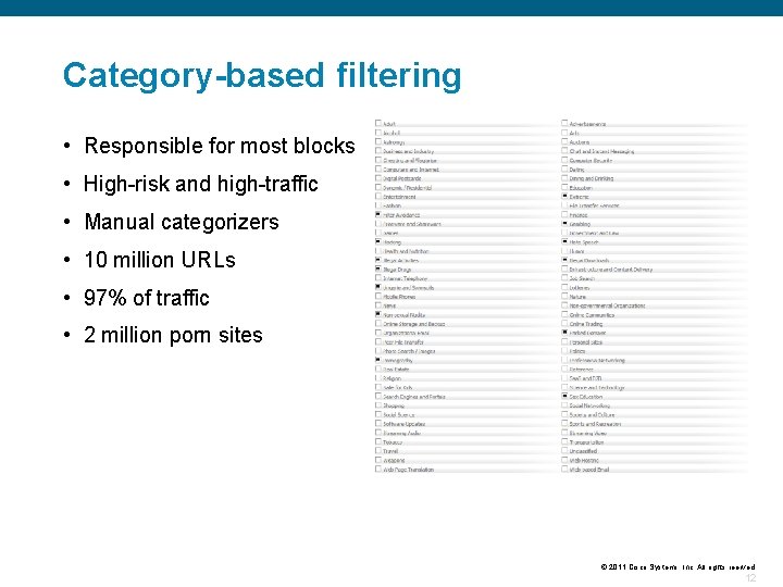 Category-based filtering • Responsible for most blocks • High-risk and high-traffic • Manual categorizers