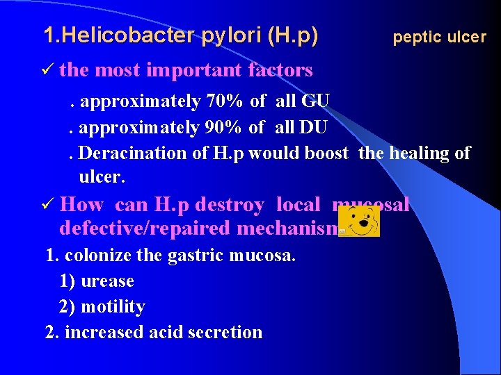 1. Helicobacter pylori (H. p) ü the most important factors peptic ulcer . approximately