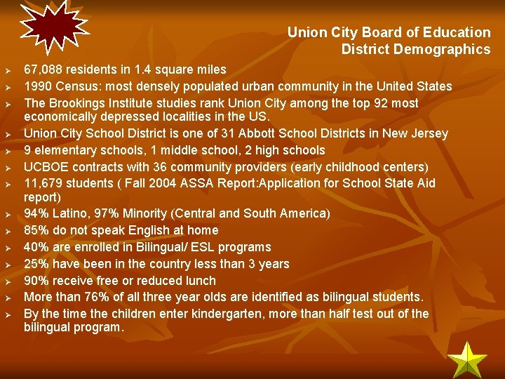 Union City Board of Education District Demographics Ø Ø Ø Ø 67, 088 residents