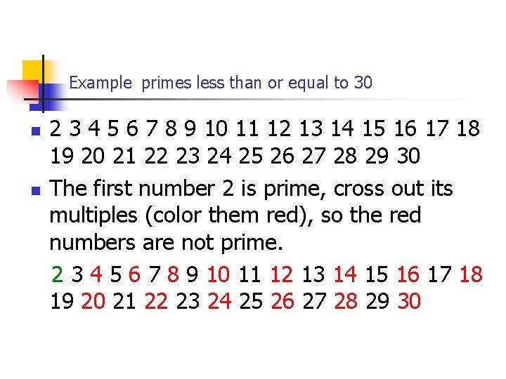 Example primes less than or equal to 30 n n 2 3 4 5