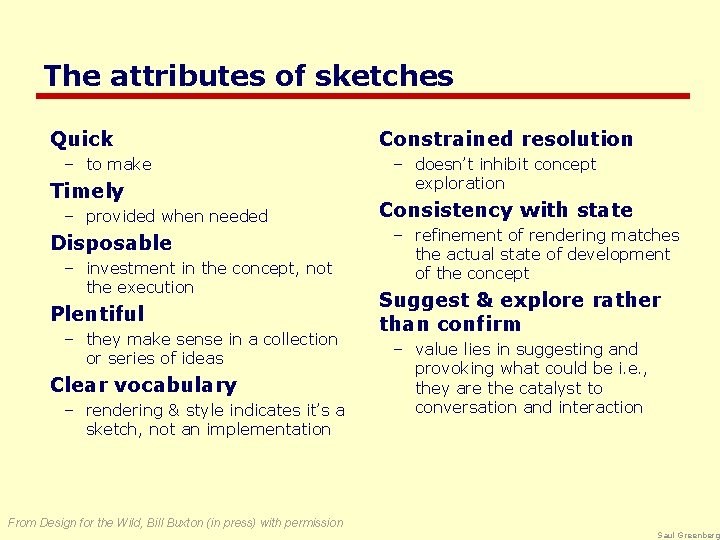 The attributes of sketches Quick – to make Timely – provided when needed Disposable