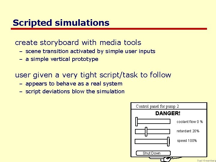 Scripted simulations create storyboard with media tools – scene transition activated by simple user