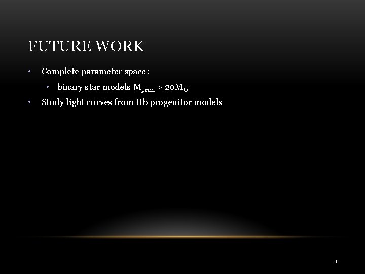 FUTURE WORK • Complete parameter space: • binary star models Mprim > 20 M☉