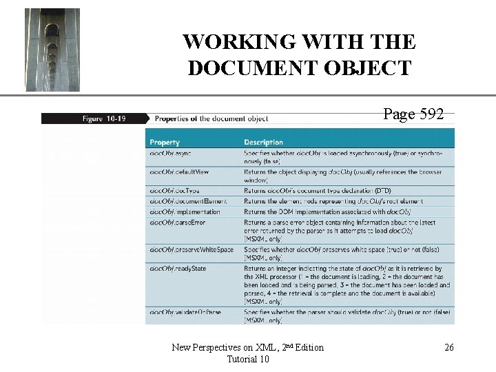 XP WORKING WITH THE DOCUMENT OBJECT Page 592 New Perspectives on XML, 2 nd