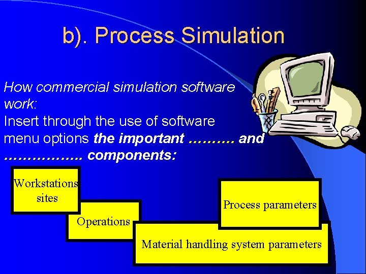 b). Process Simulation How commercial simulation software work: Insert through the use of software