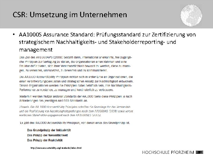 CSR: Umsetzung im Unternehmen • AA 1000 S Assurance Standard: Prüfungsstandard zur Zertifizierung von