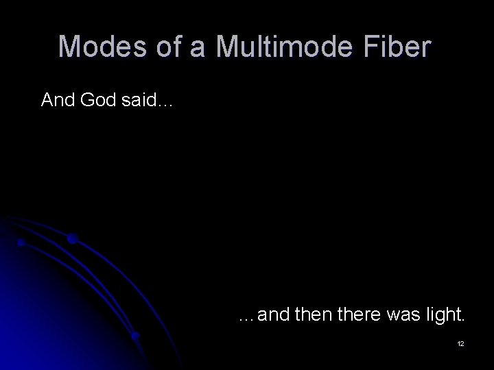 Modes of a Multimode Fiber And God said… …and then there was light. 12