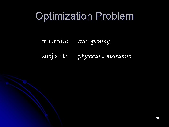 Optimization Problem maximize eye opening subject to physical constraints 23 