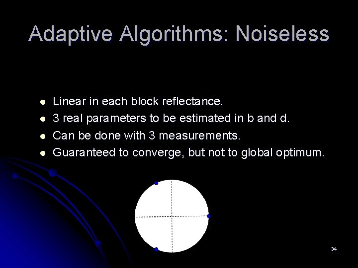 Adaptive Algorithms: Noiseless l l Linear in each block reflectance. 3 real parameters to