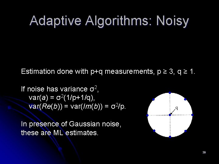 Adaptive Algorithms: Noisy Estimation done with p+q measurements, p ≥ 3, q ≥ 1.