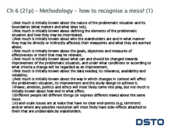 Ch 6 (21 p) – Methodology - how to recognise a mess? (1) q.
