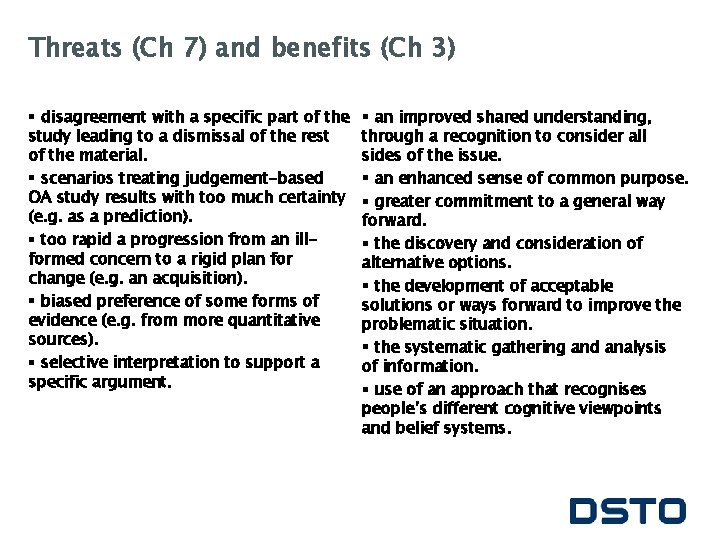 Threats (Ch 7) and benefits (Ch 3) § disagreement with a specific part of