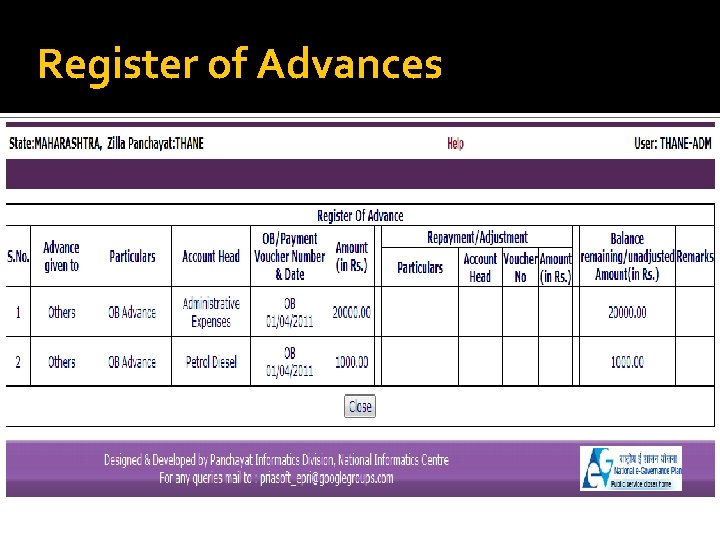 Register of Advances 