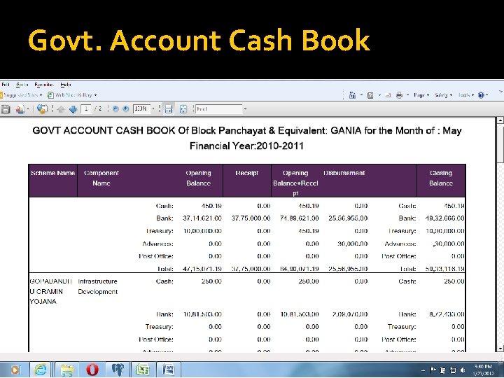 Govt. Account Cash Book 