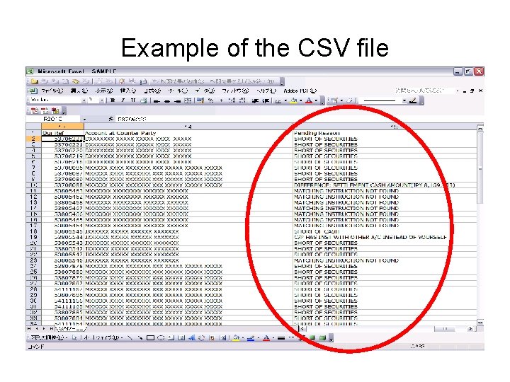 Example of the CSV file 