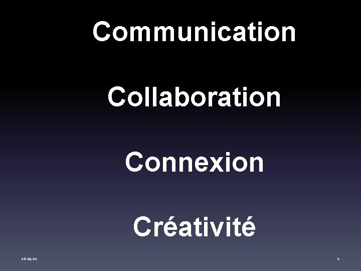 Communication Collaboration Connexion Créativité 26 -09 -20 2 