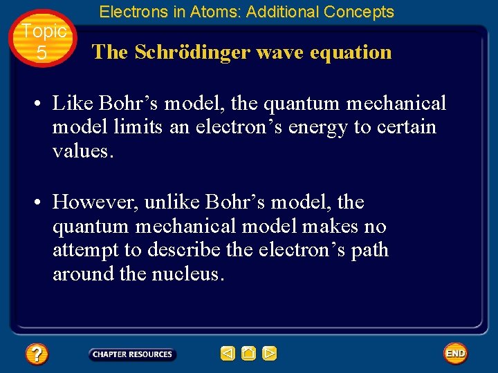 Topic 5 Electrons in Atoms: Additional Concepts The Schrödinger wave equation • Like Bohr’s Topic 5 Electrons in Atoms: Additional Concepts The Schrödinger wave equation • Like Bohr’s