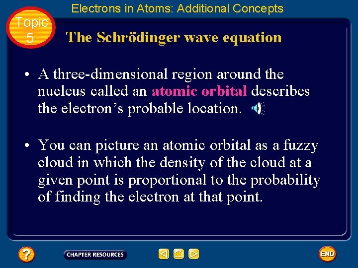 Topic 5 Electrons in Atoms: Additional Concepts The Schrödinger wave equation • A three-dimensional