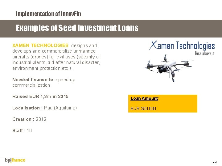 Implementation of Innov. Fin Examples of Seed Investment Loans XAMEN TECHNOLOGIES designs and develops