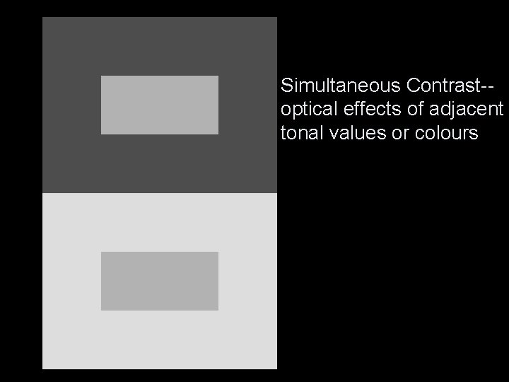 Simultaneous Contrast-optical effects of adjacent tonal values or colours 