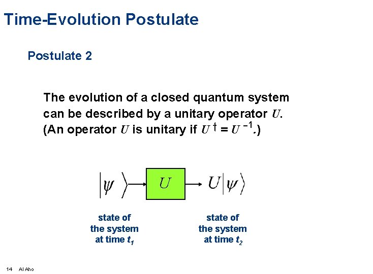 Time-Evolution Postulate 2 The evolution of a closed quantum system can be described by