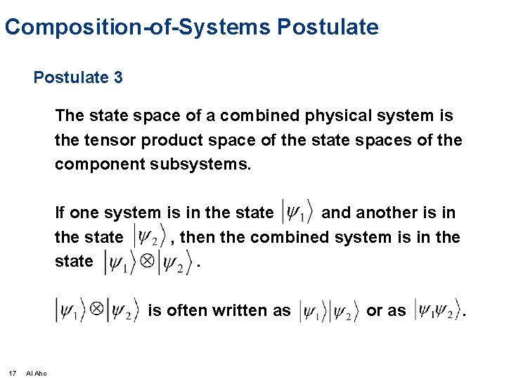 Composition-of-Systems Postulate 3 The state space of a combined physical system is the tensor