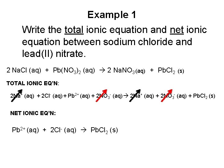 Example 1 Write the total ionic equation and net ionic equation between sodium chloride