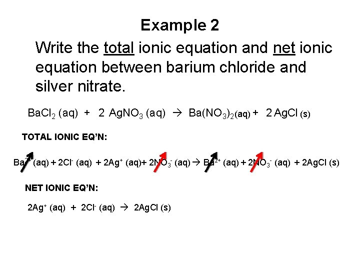 Example 2 Write the total ionic equation and net ionic equation between barium chloride