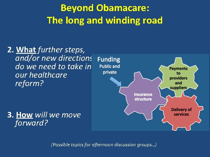 Beyond Obamacare: The long and winding road 2. What further steps, and/or new directions