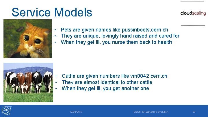 Service Models • Pets are given names like pussinboots. cern. ch • They are