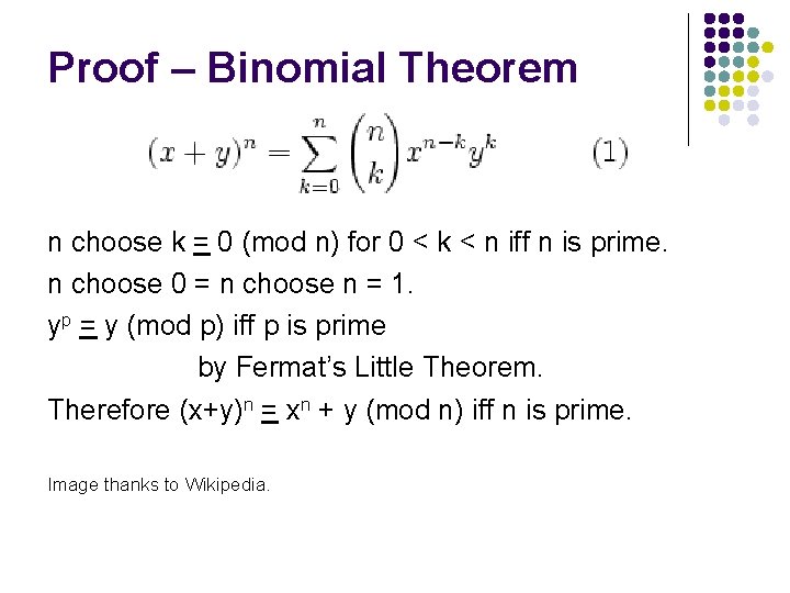 Proof – Binomial Theorem n choose k = 0 (mod n) for 0 <