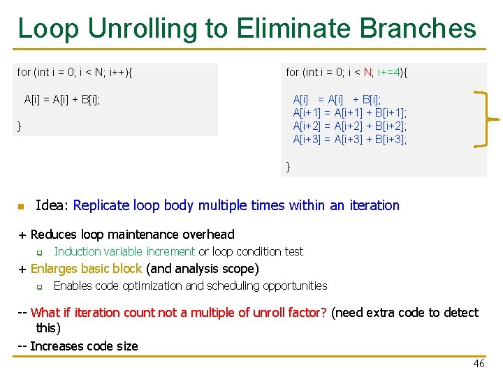Loop Unrolling to Eliminate Branches for (int i = 0; i < N; i++){