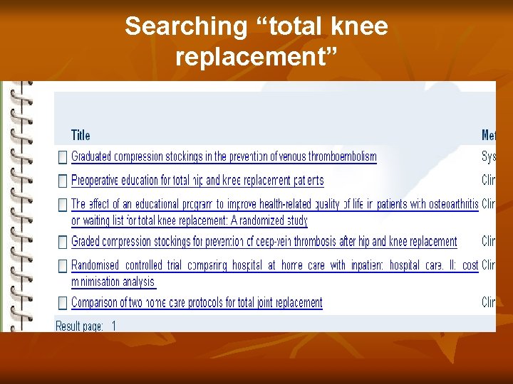 Searching “total knee replacement” 