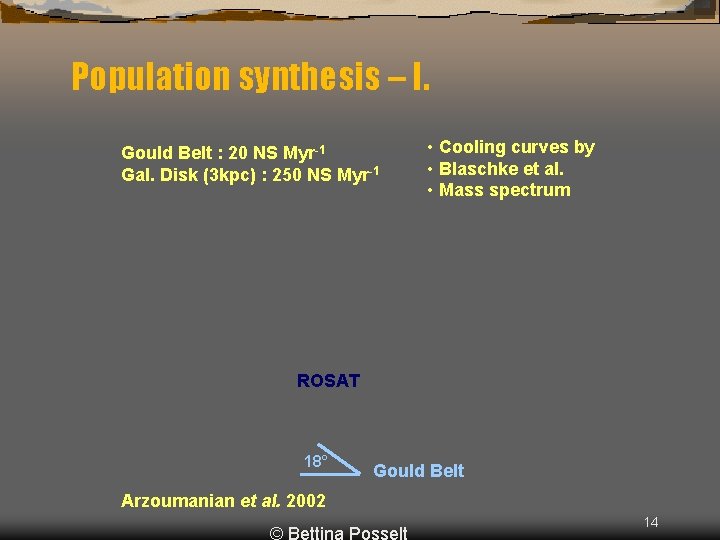 Population synthesis – I. Gould Belt : 20 NS Myr-1 Gal. Disk (3 kpc)